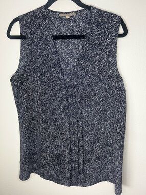 Banana Republic Sleeveless Blouse Size 14 Navy White Print Work Top